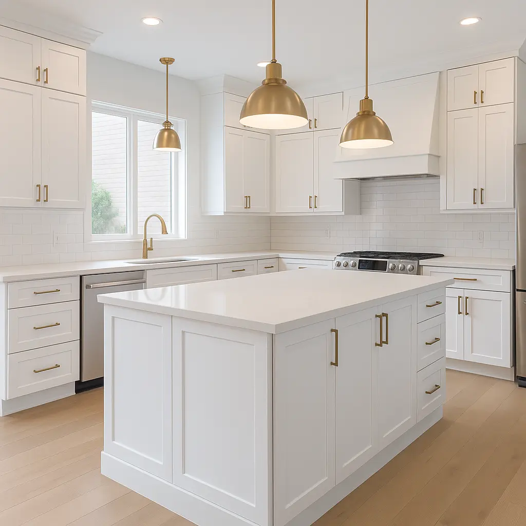Modern Phoenix kitchen with custom white shaker cabinets by Ardrey Millworks